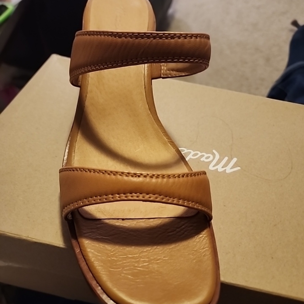 Madewell Saige Tan Brown Leather Block Heel Slide Sandals Women's Size 12 NIB - Picture 6 of 16